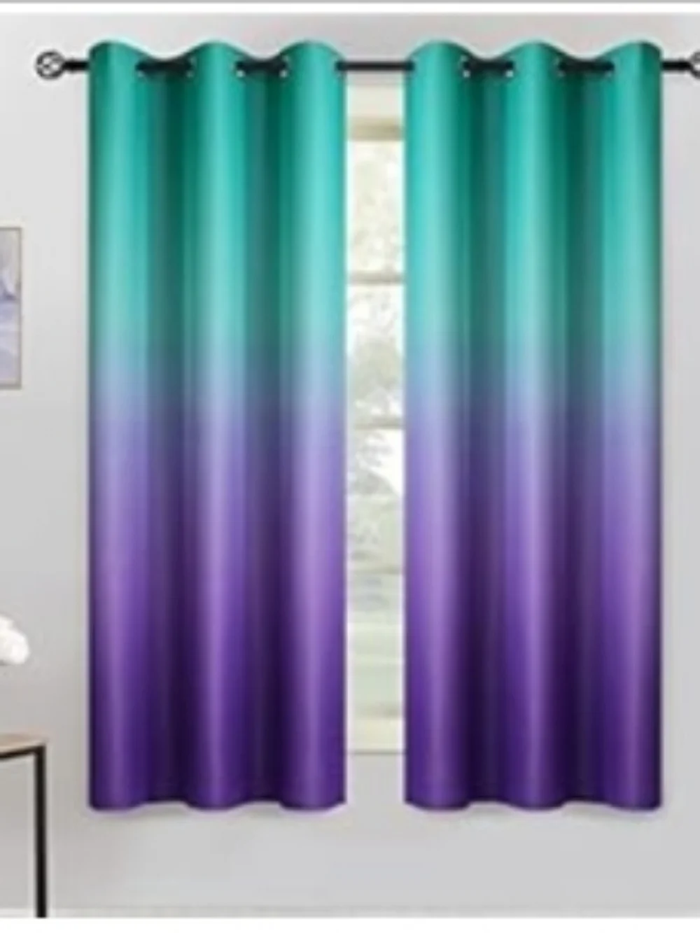 Yakamok Ombre Curtains 63” Length Teal Purple Gradient Room Darkening 2 Panels